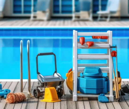 Pool maintenance equipment used by Commercial Pool Kings during professional service.